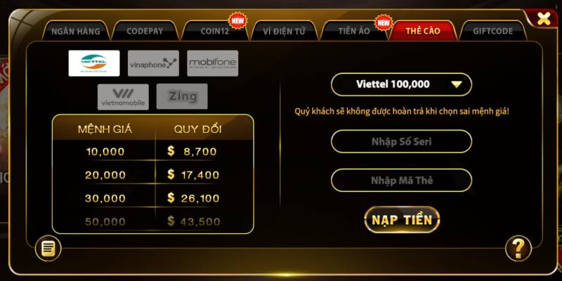 Hướng Dẫn Nạp Tiền HITCLUB - Phương Thức Nhanh Chóng, Gọn Lẹ 4 Nap Tien Qua The Cao